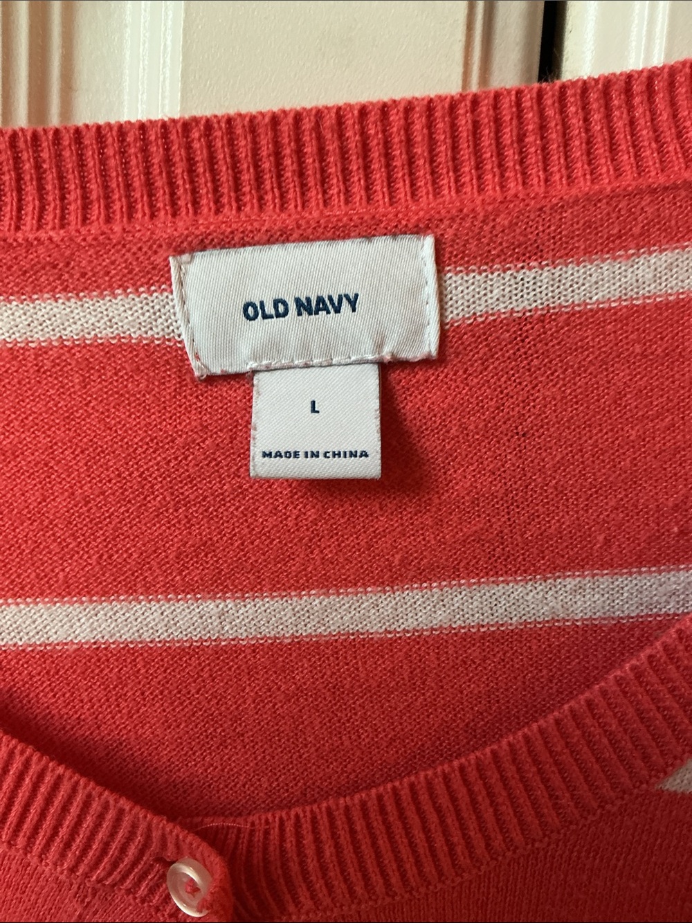 Old Navy Coral and White Striped Button-Front Cardigan - Picture 2 of 3